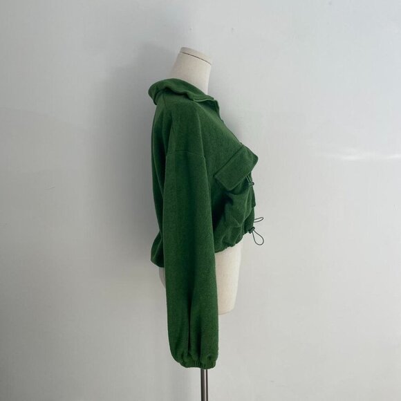 Cider Terry Stand Collar Drawstring Jacket | Green | Womens Size Small - Picture 2 of 4